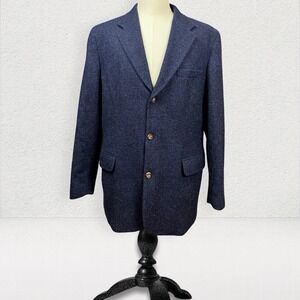 VTG J Crew Wool Mohair Oarsman Blazer Men 42L Blue 3 Button Lined Sport Coat